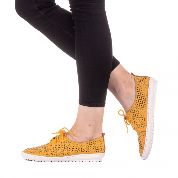 Γυναικεία αθλητικά παπούτσια Mya κίτρινα, 4 - Kalapod.gr